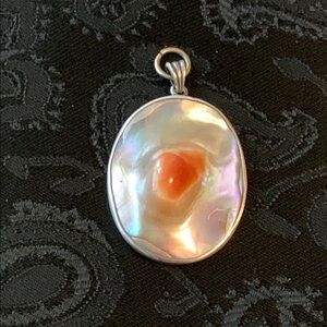 Vintage Abalone Blister Pearl Pendant Encased in a Sterling Silver Setting